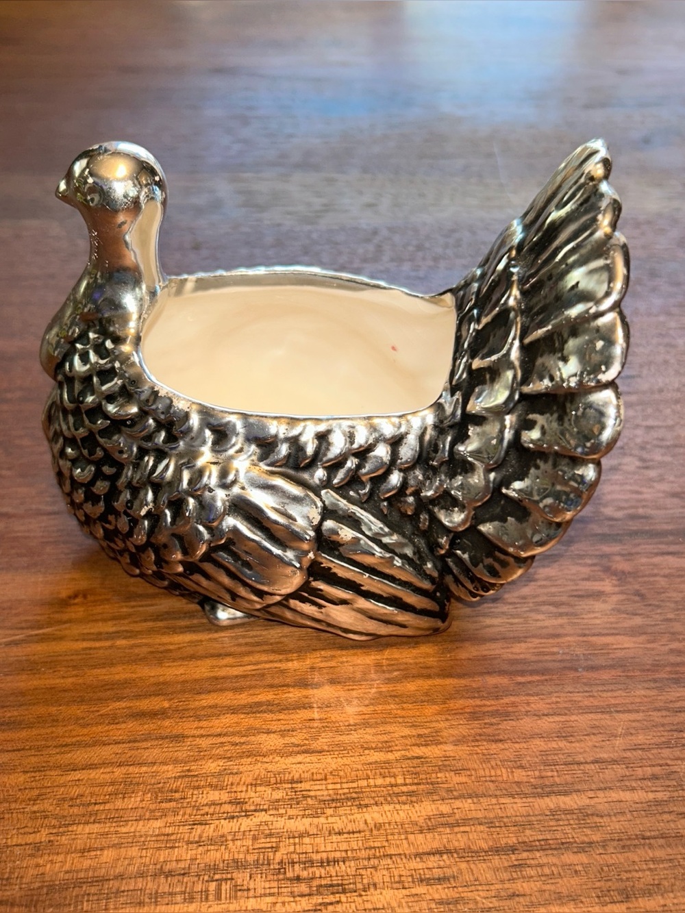 Vtg 2006 Boston Warehouse Ceramic Thanksgiving holiday Turkey Dish Silver glazed